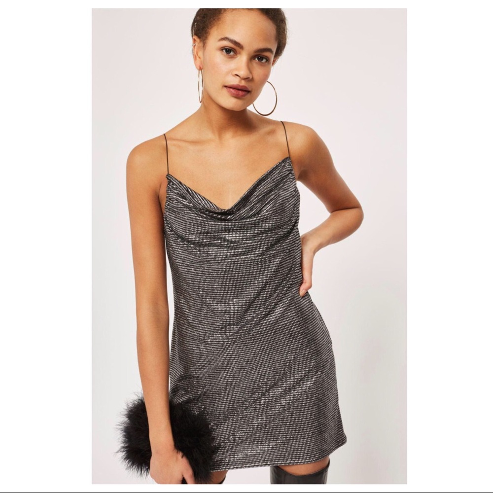 TOPSHOP COWL NECK GLITTER SLIP DRESS - Picture 6 of 6
